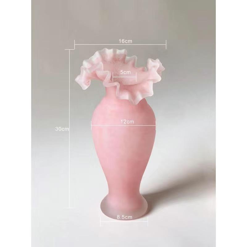 Pink Crystal Glass Vase Home Livingroom Table Flower arrangements Ornaments Decoration Cafe Table Fake Flower Pots Art Crafts