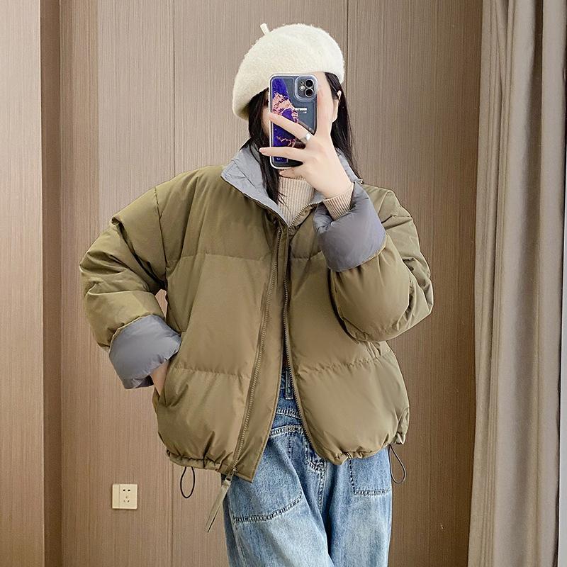 Down jacket women's new short contrasting color bread jacket small white duck down warm winter coat