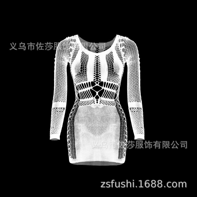 Sex Underwear New Short Skirt Hip Skirt Mesh Coat Hollow Sexy Temptation Sexy Long Sleeves