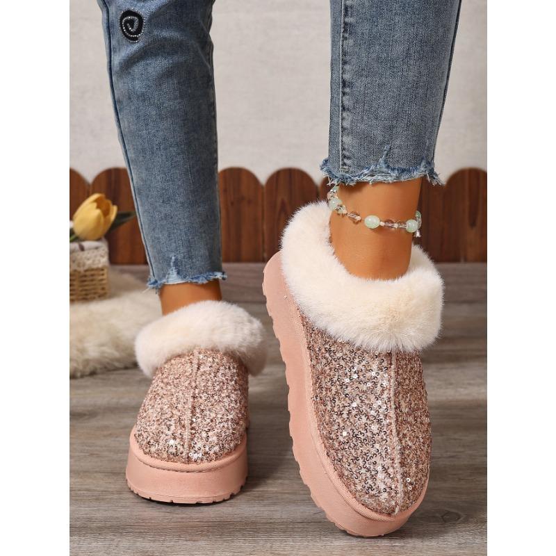 2025 Autumn and Winter New Women's Thick Sole Thickened Plush Snow Boots Sequins