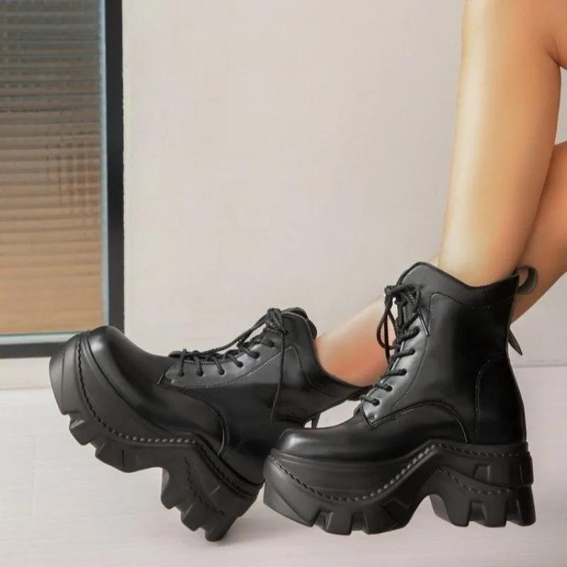 2024 Hot Sale Women's Shoes Front Lace-up Women's Boots Fashion Round Toe Modern Boots Women New Platform Plus Size Ankle Boots