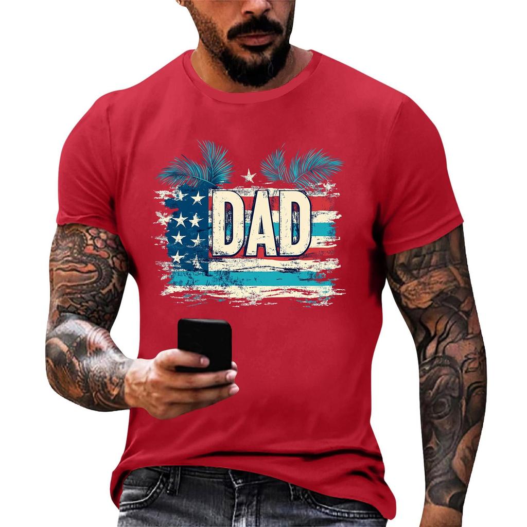 Men's Loose Fit Short Sleeve T Shirt Summer Casual Daily Wear Patriotic Flag Print Dad Graphic Tee for Father's Day Independence