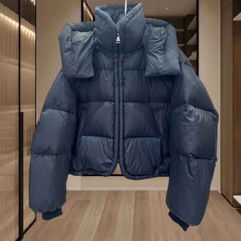 

Хлопковое пальто с капюшоном и воротником-стойкой в корейском стиле, женское короткое, зимнее, новое, свободное, утолщенное, типа «пуховик» L