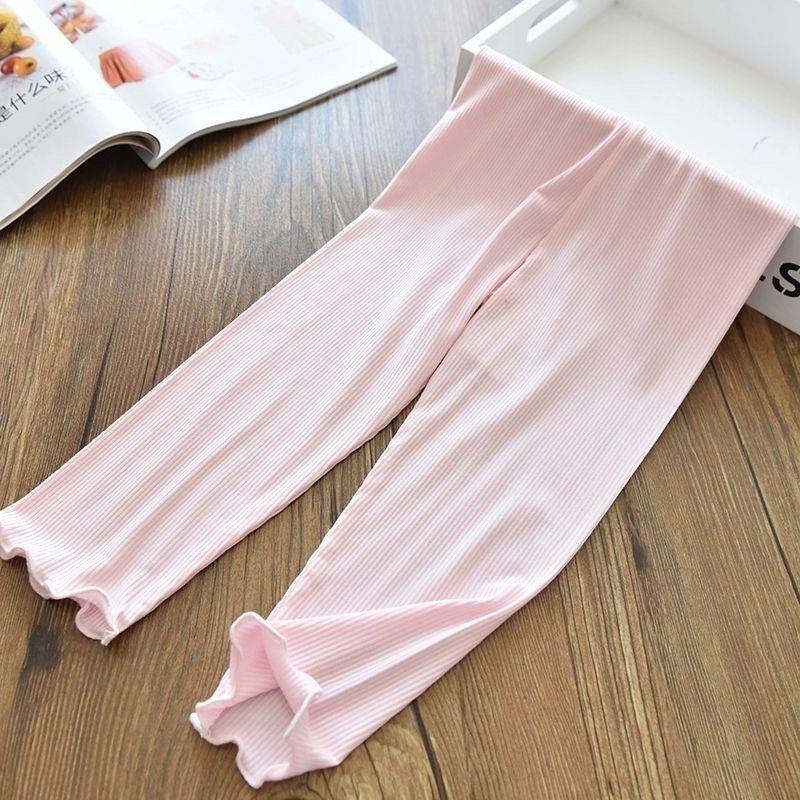 Girls' Mosquito Proof Pants with Fungus Edge Elastic Ice Silk Breathable Slim Fit Leggings for Children and Babies, Thin Pants for Summer