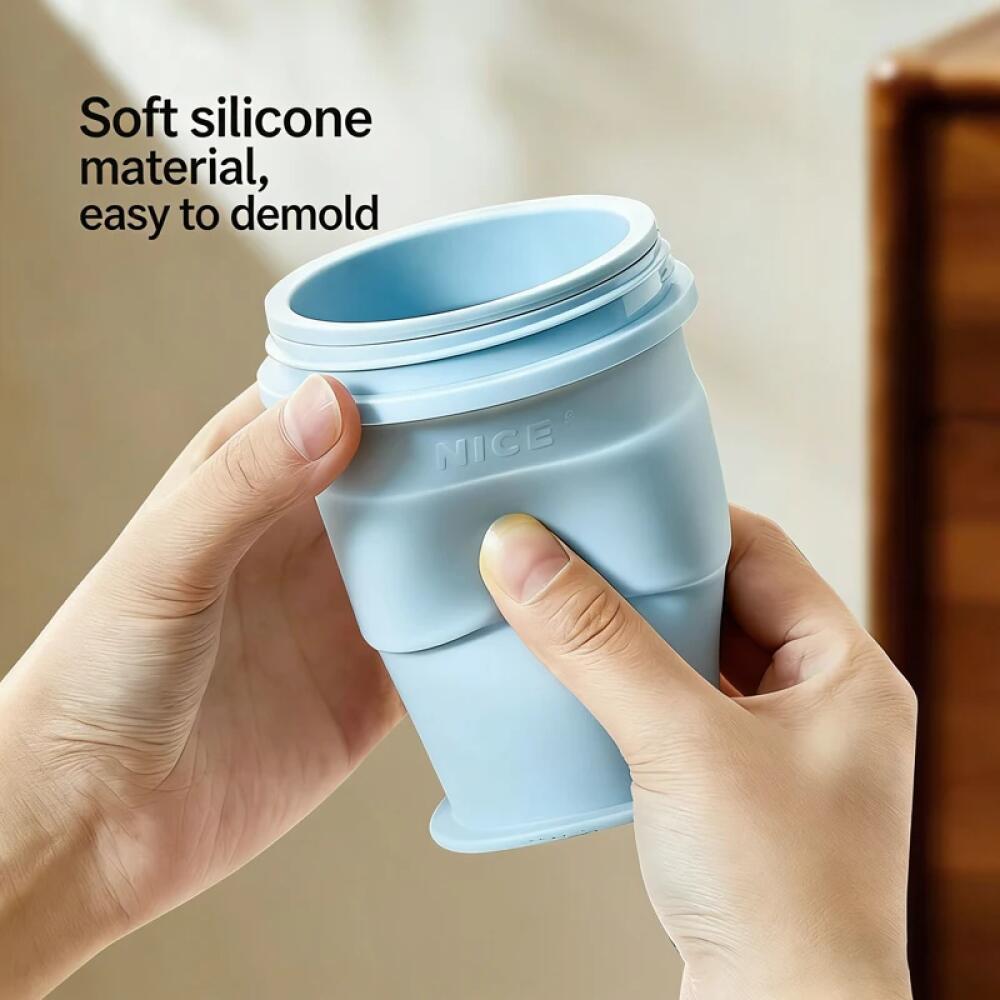 2 In 1 Foldable Silicone Ice Ball Maker Drinking Cup Build-in Straw Ice Ball Mold Travel Mug Portable for Juice &Cocktails Summer Kitchen Tools