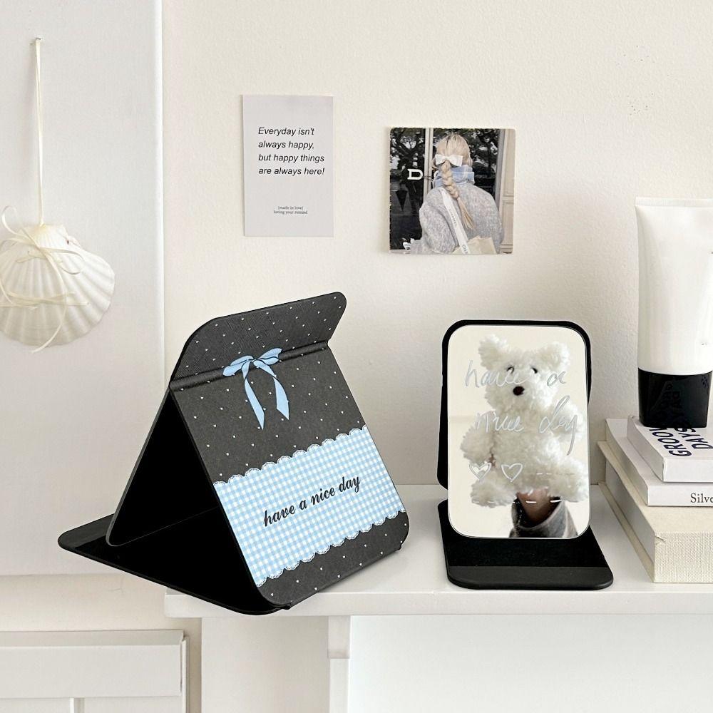 Compact Cosmetic Mirror Desktop Stand Mirror Pu Leather Pocket Make-up Mirror Vanity Mirror  Unisex