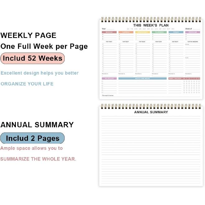 Undated Weekly Planner - 8.5" x 11" Undated Daily Productive Weekly To Do List Notepad for Home, Work, School, Projects, 52 Weeks, Clean Colorful
