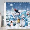 Winter Gnomes Snowman Shower Curtain with Snowy Pine Tree Snowflake Pattern,Waterproof Christmas Bathroom Decor Polyester Fabric