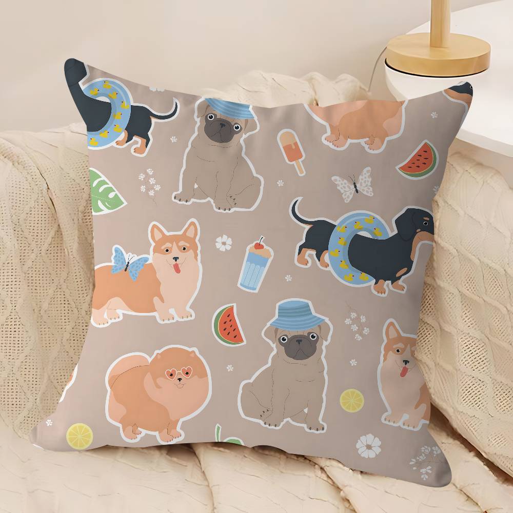 Cartoon Dachshund Dog Pillow Case Removable Washable Cushion Cover – All-Season Soft Linen