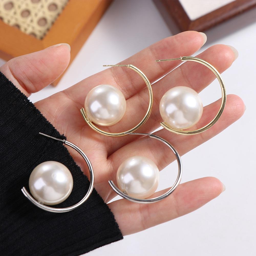 C-shaped Large Pearl Earrings Imitation Pearl Big Pearl Ear Loops Pearl Stud Earrings  Women