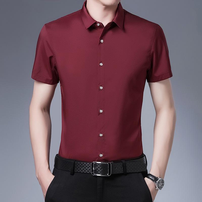 Men's Summer Solid Color Short-Sleeve Turn-Down Collar Shirt - Casual and Workwear Top