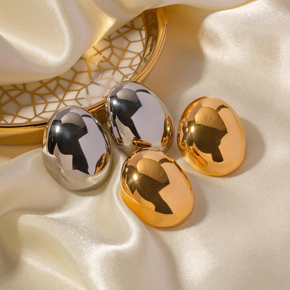 Minimalist Light Luxury Polished Oval Stud Earrings - Textured Gold & Silver, Skin-Friendly, New Jewelry for Women