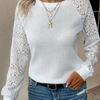 Women's Hollow Out Mesh Knit Long Sleeve T Shirt Raglan Crew Neck Casual Solid Color Slim Fit Top Blouse