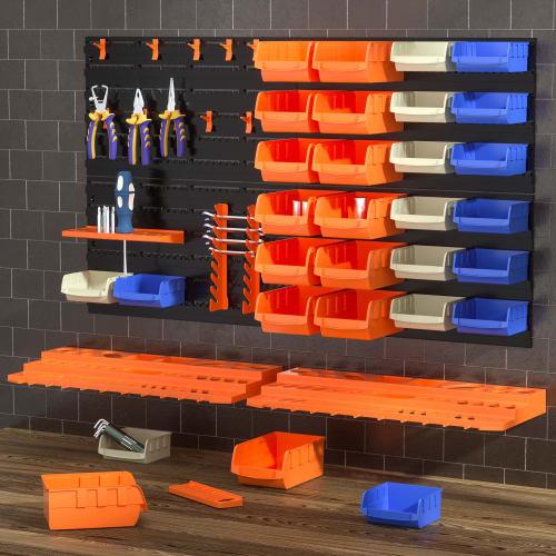KOOPRO Tool Case, Toolbox, Small Tool Storage Set, Parts Storage, Tool Holder, Hooks, Wall-Mounted Board, Garage, Factory Workshop, Home Workshop, DIY