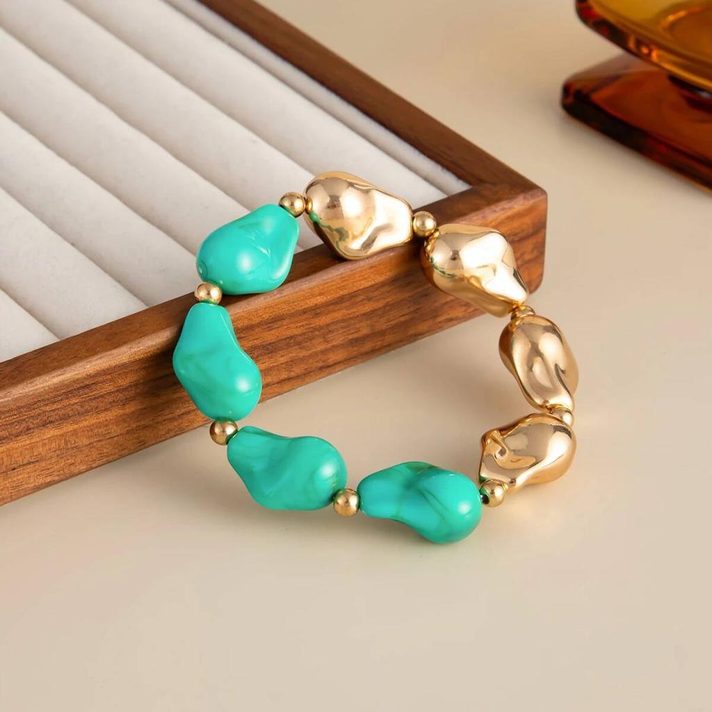 Ingemark 8 Colors Y2K Bohemian Resin Beads Bracelet for Women Vintage Baroque Style Splicing  Acrylic Bangle Charm New Jewelry