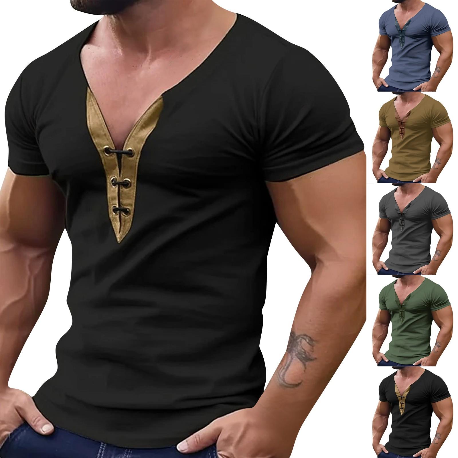 Летняя мужская футболка с v-образным вырезом и короткими рукавами — фото 3