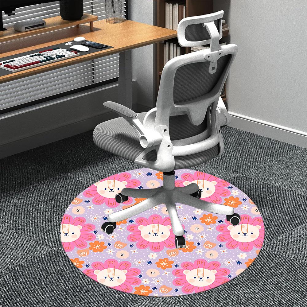 

1PC Floral Lions Office Round Area Rug, Indoor Mat Suitable ForOffice, Under Office Chairs Bedroom Living Room Home Decor, Room Deco f070 80cm by 80cm