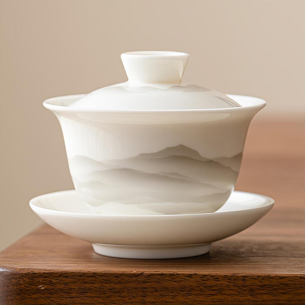 High Temperature White Porcelain Kung Fu Tea Set Household Tea Bowl Tea Set With Lid