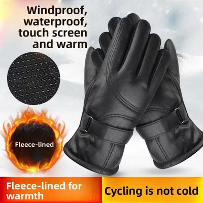 Warm PU Leather Gloves Men Women Thickened Fleece Lined Cold Wind Resistant Touchscreen Outdoor Cycling Sport Mittens