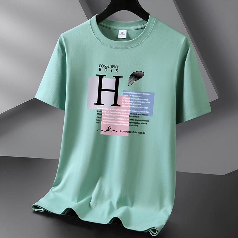 Feather 10 Colors Pure Cotton Pánské tričko s kulatým výstřihem Krátký rukáv Volný Pánské tričko Velká velikost S-6XL