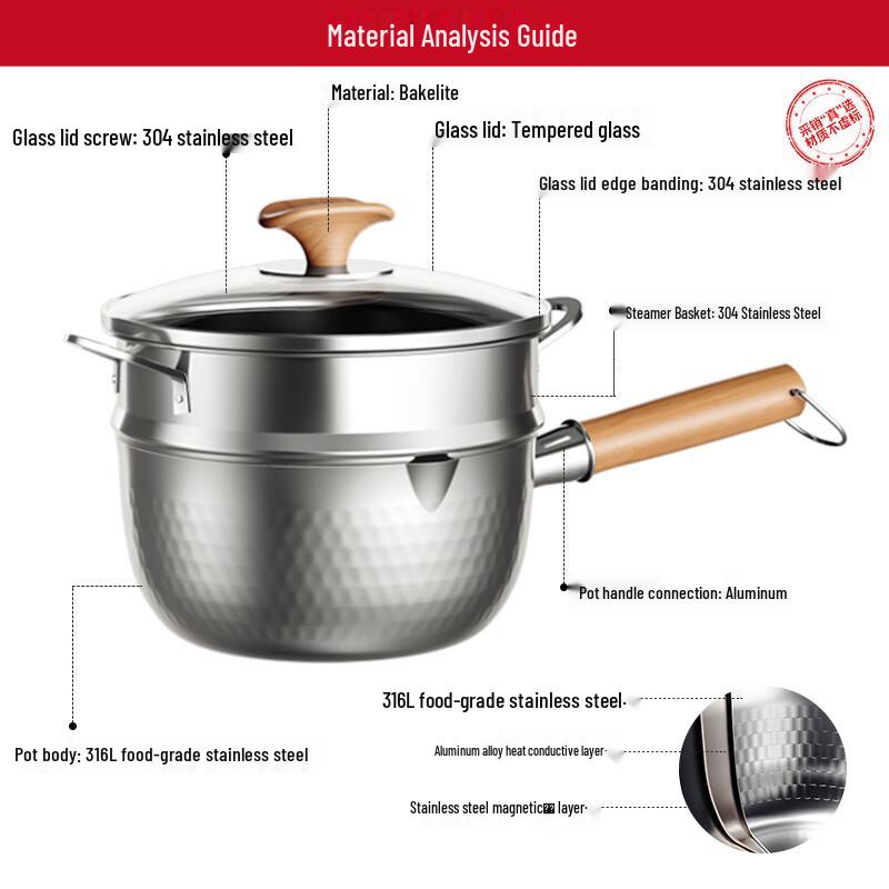 KOBACH 316L Stainless Steel Yukihira Saucepan with Steamer