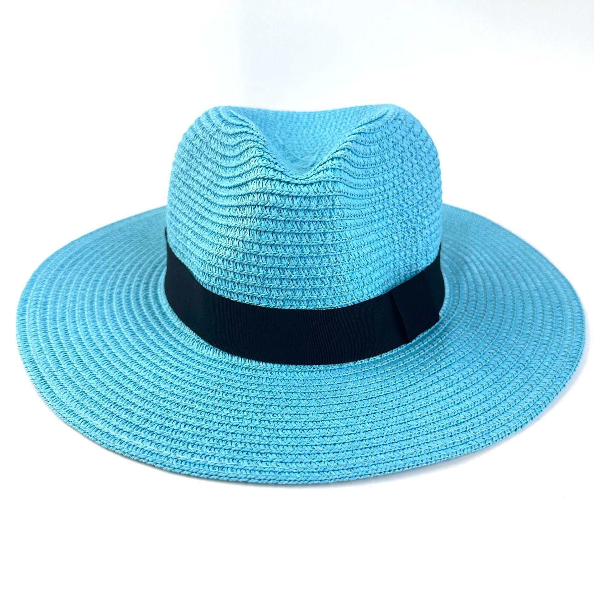 

Cross-Border European And American Top Hats, Summer Sunshade Sunscreen Beach Hats, Sun Hats, Paper Woven Hats, Men S And Women S Wide-Brimmed 56-58cm озеро синього кольору