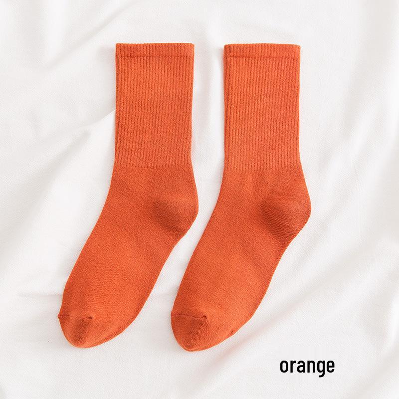 Women's Mid-Calf Cotton Socks - Solid Color, High Elasticity, Versatile Bubble Style for Autumn and Winter.