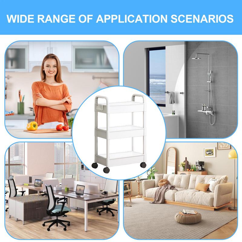 3 Layers Rolling Utility Cart With Handle Storage Trolley For Office, Living Room, Kitchen, Movable Storage Organizer With Wheel