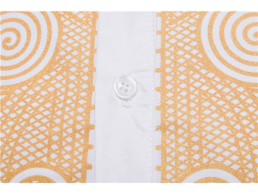 Men's Gold Foil Print Long Sleeve Middle Eastern Style Shirt (European Size, 2023)