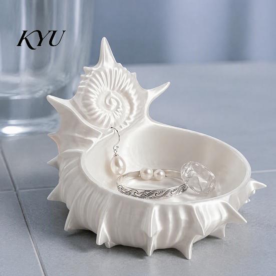 Conch Shape Jewelry Plate 3D Printed Tray, Sea Snail Dish Bowl for Organizing Necklaces Earrings, Decorative Ocean Theme Desk Organizer EarringsHolder