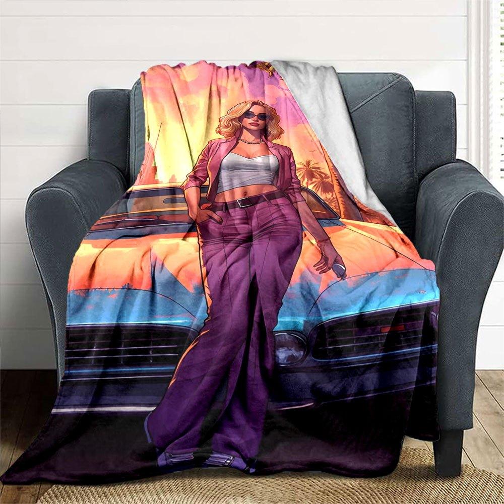 1 buc. Pătură moale din flanelă Grand Theft Auto cu imprimeu de designer O pătură confortabilă pentru toate anotimpurile, perfectă pentru canapea, pat, birou