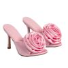 New Women Sandals Sexy Flower Decorated Peep Toe Slip-On Silk 9.5CM Thin Heels Elegant Summer Slippers Dress Shoes Pink
