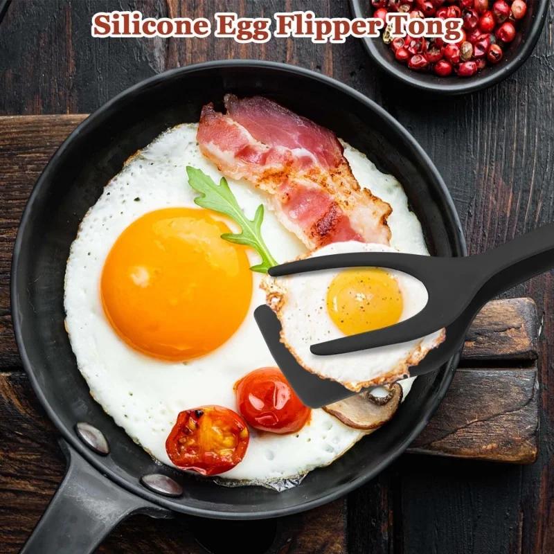 1PCS Shovel Clip Silicone Grip Flip Tongs Egg Steak Spatula Tongs Clamp Pancake Fried Turners Cooking Tool Kitchen Accessories