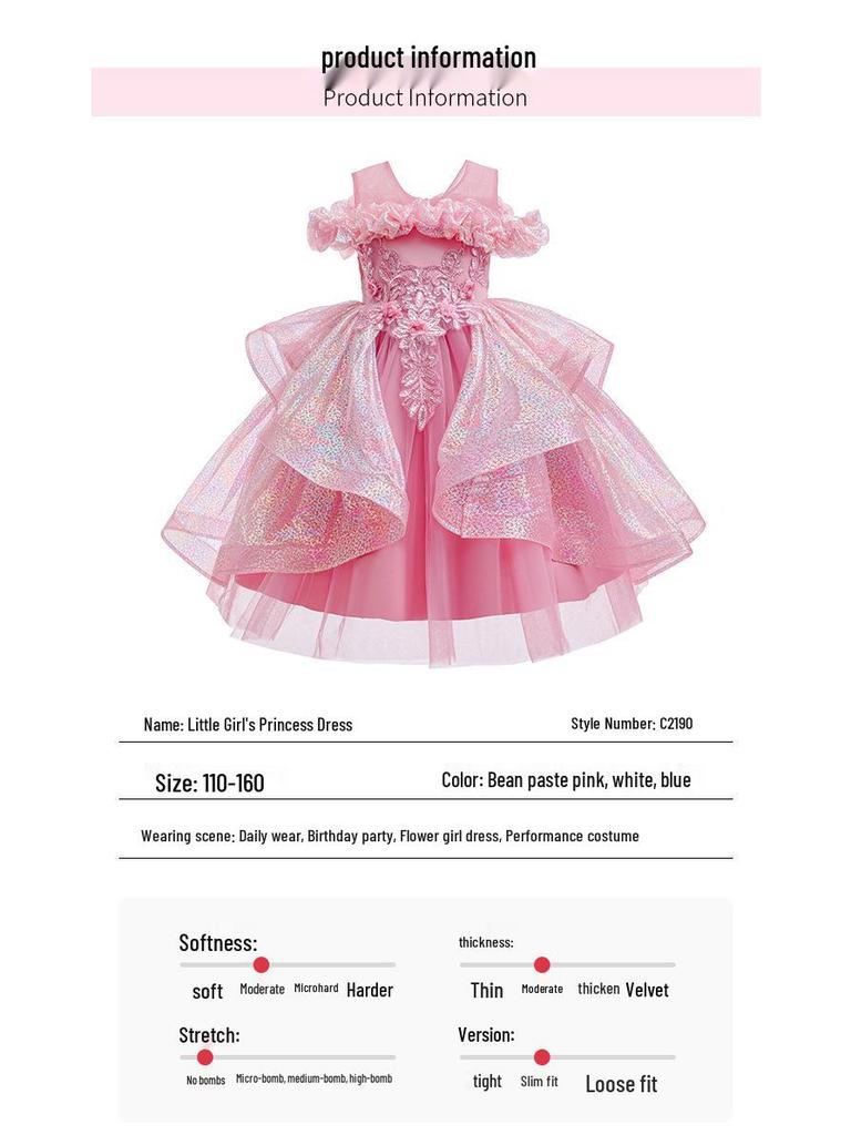 Dziewczęca Sukienka Księżniczki z cekinami na Wesela, Występy na Pianinie, Urodziny i Wieczorne Imprezy