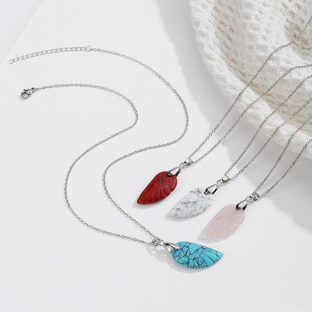 Natural crystal pendant, white crystal necklace, angel wing pendant, bohemian jewelry