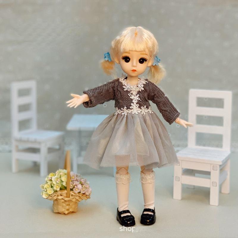 30CM Mini Bevegelig Leddet Dukke Jenter Leketøy 3D Big Eyes BJD Princess Full Drakter Kjoler Samling Barnedukkegave