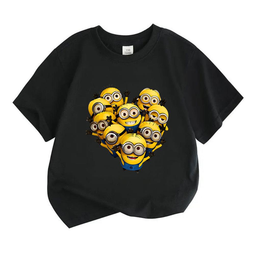 Kids Boys Girls Crew Neck Short Sleeve 100% Cotton T-Shirt, Cute Yellow Group Cartoon Character Printed Casual Soft Breathable Summer Basic Tops for C