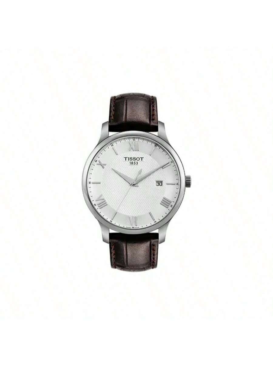 

Men s quartz watch with white dial, stainless steel case, leather strap, exquisite dial face, business style, high quality, T063.610.16.038.00 білий