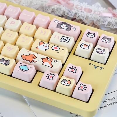 Süße Tastenkappe, MAO Kirschblüten-Tastenkappenset, PBT, Benutzerdefiniert, Katze und Hund, 132 Tasten Geeignet für Wooting Mechanische Tastatur