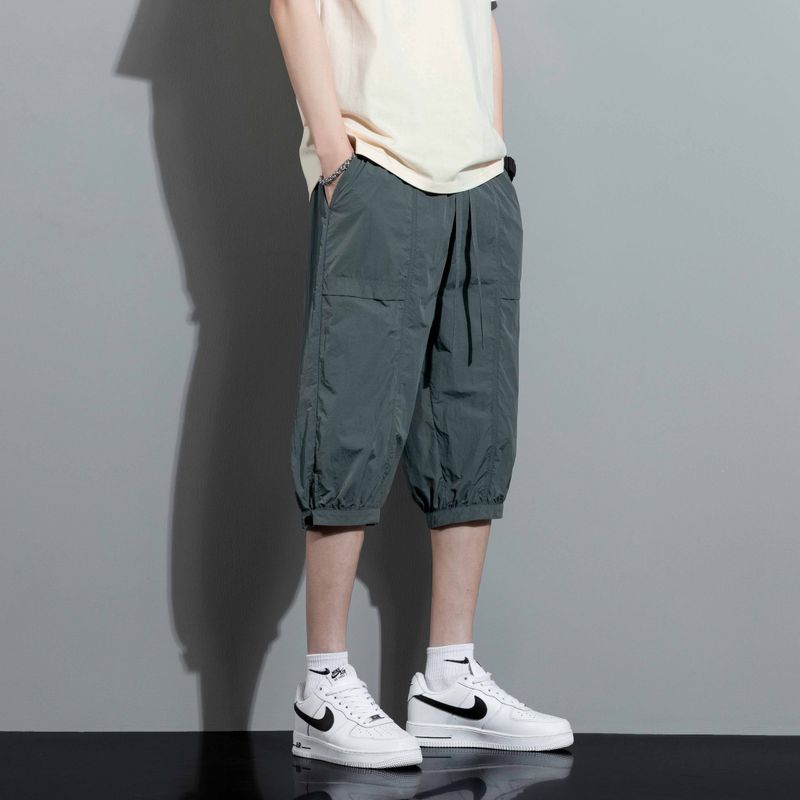 

Medm Beprp Summer Super Hot Cargo Ice Silk Shorts Boys Loose 7 Cropped Bloomers Elastic Band Middle Pants 385 Dark Gray M
