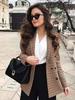 European & American Style Women's Plaid Double-Breasted Suit Jacket - Autumn 2024 Top 5 Colors