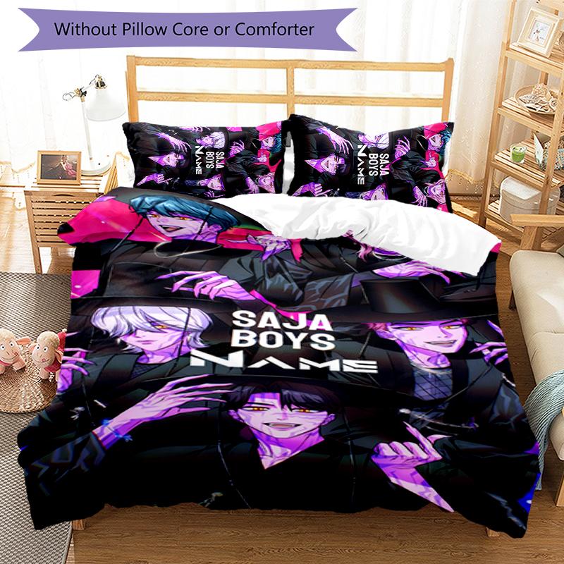 Juego de Ropa de Cama con Nombre Personalizado de Dibujos Animados Kpop Cazadores de Demonios 3 Piezas Cierre de Funda Nórdica Incluye 1 Funda Nórdica y 2 Fundas de Almohada para Todas las Estaciones Decoración de Dormitorio