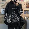 Harajuku BF Style Street Hip-hop Retro Flame Print Loose Hooded Couple with Fleece Hoodie