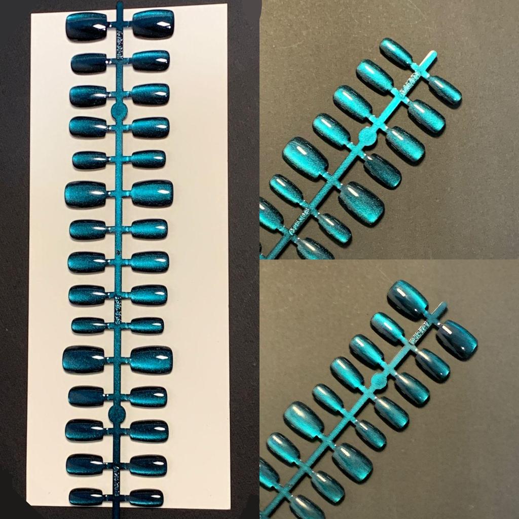 Pure Color Cat Eye Nail Art Stickers: Short Square False Nails