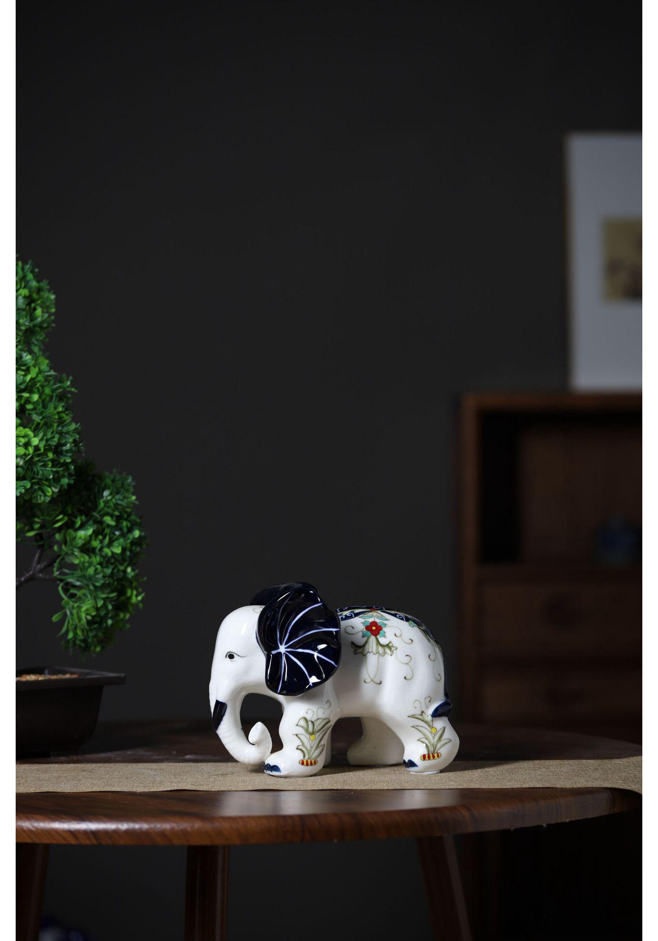 Luxury Elephant Ceramic Ornament: Elegant Chinese-Nordic Style Home Decor