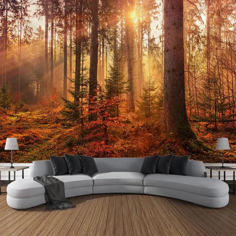 Autumn Forest Natural Landscape Tapestry Polyester Wall Hanging Aesthetic Home Decor for Living Room Bedroom