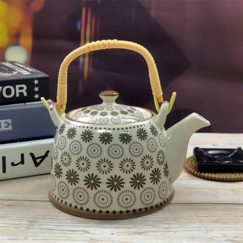 Ceainic din porțelan de uz casnic Oală din ceramică de mare capacitate cu apă rece Oală mare din porțelan, albastru și alb, cu mâner cu buclă