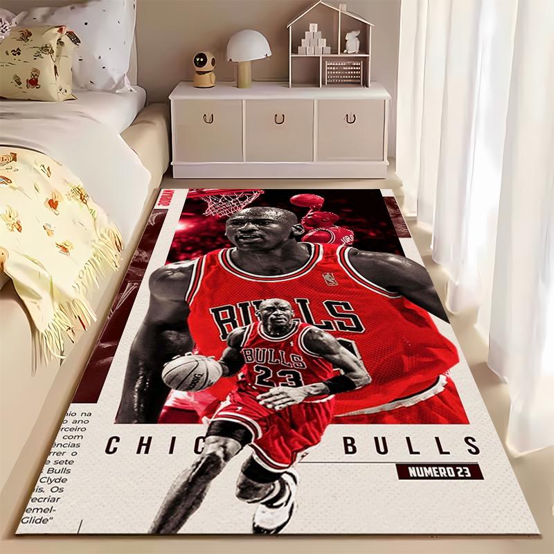 Sports Area Rug, Michael Jordan Chicago Bulls Number 23 Retro Red Monochrome Magazine Print, Fan Decor, Non-Slip Mat