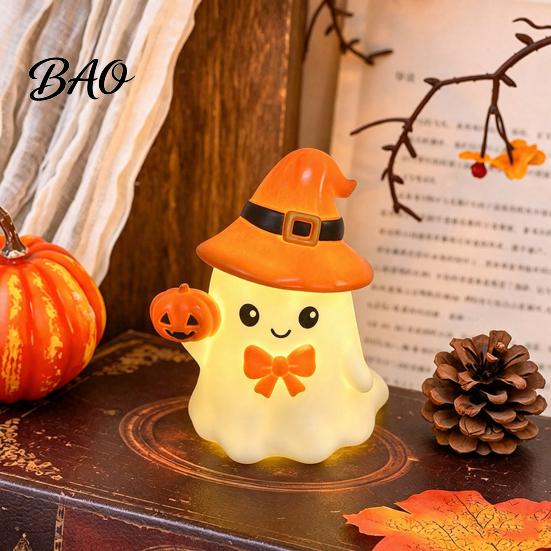 Battery Operated Nursery Light Cute Halloween Ghost/Pumpkin LED Night for Desktop Decoration, Safe Flameless Candle with Warm Glow Home Party