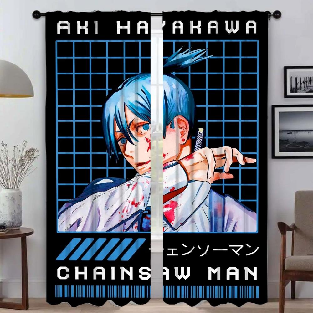Shades Chainsaw Girl Blackout Curtains for Living Room Curtain Halloween Decoration Home Interior Curtains 2 Pieces Partition